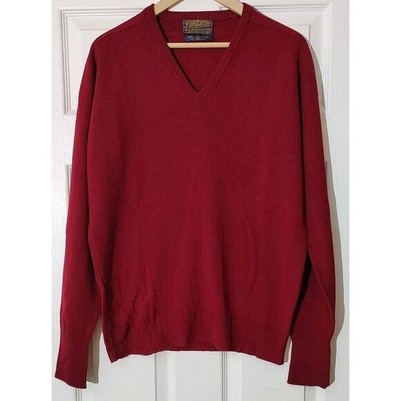 Men's Pendleton Long Sleeve Maroon V Neck 100% Cashmere - XL - Picture 1 of 3